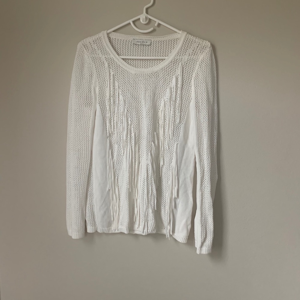 Sandro white fringe knit sweater top s 2